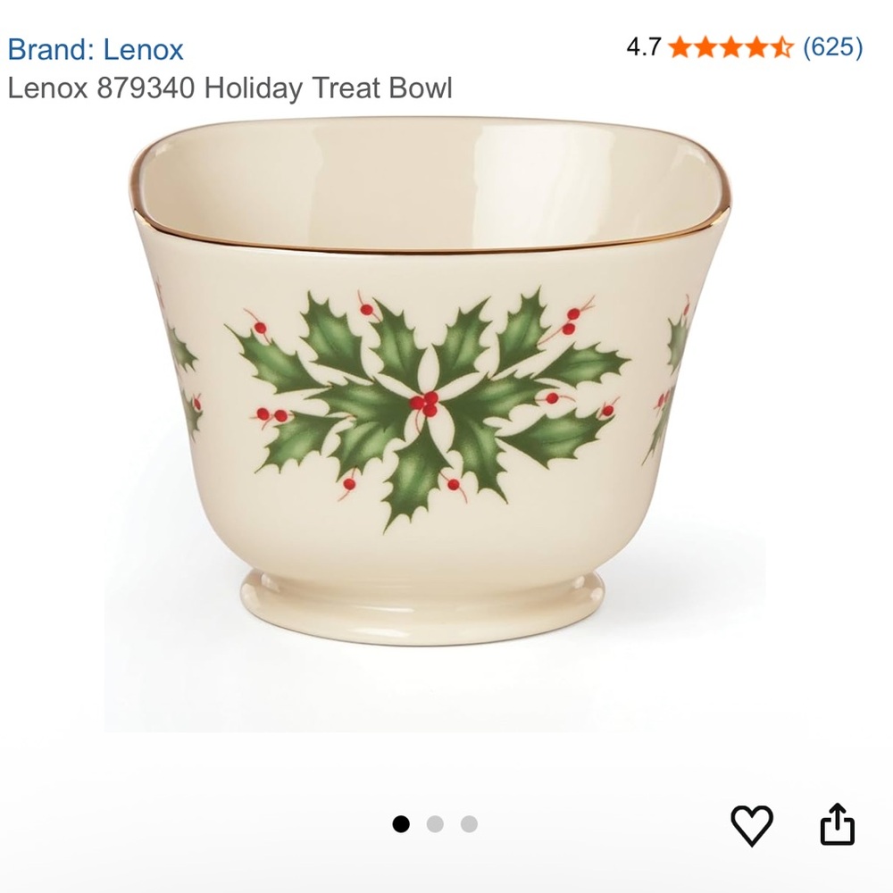 Lenox Cream and Green Holly Treat Bowl
